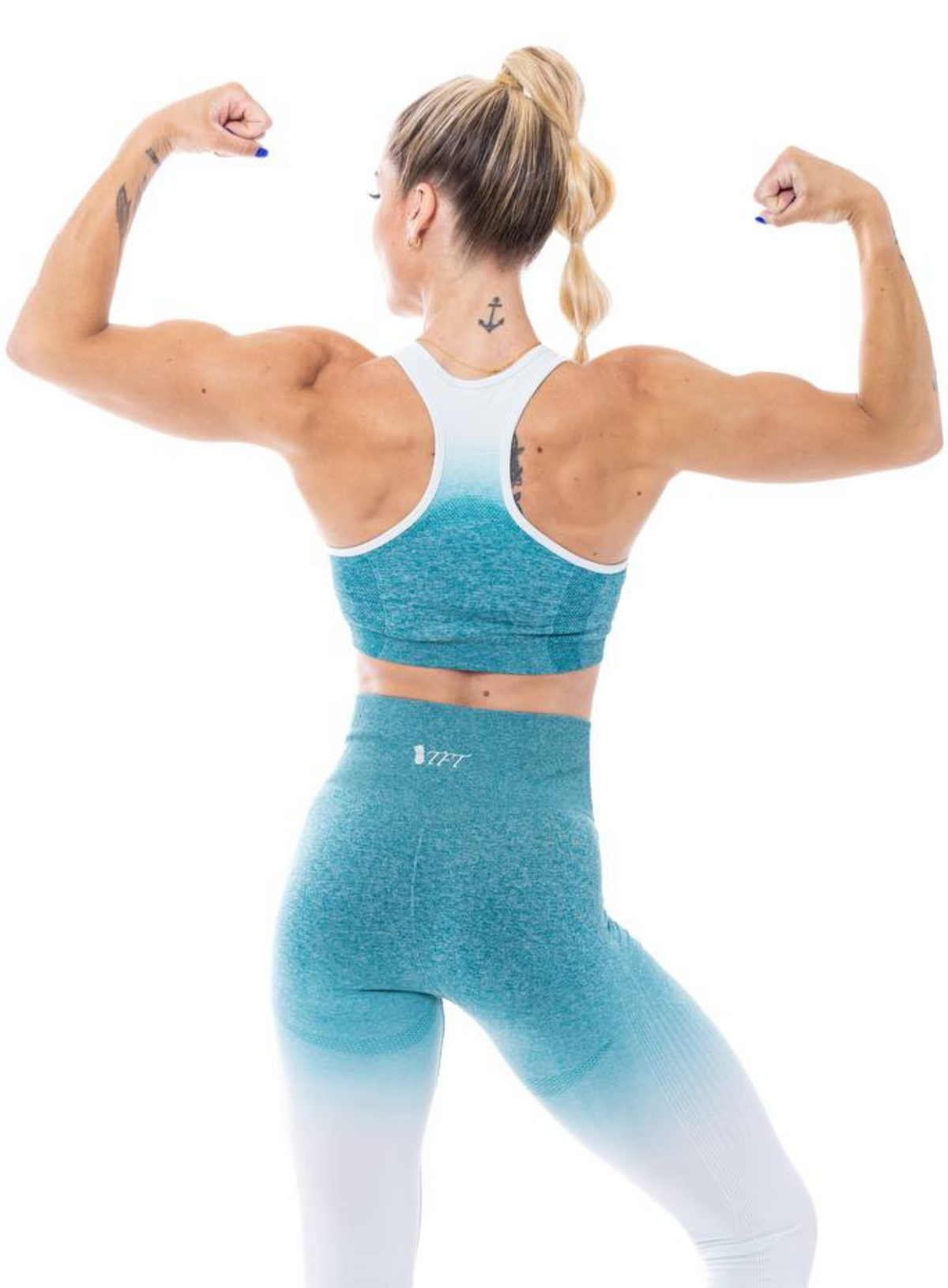 Back View Melissa Palm Blue Ombre Sports Bra