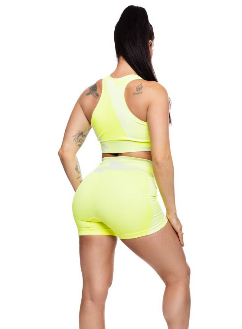 back view neon yellow shorts