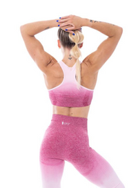 back view of pink ombre sports bra