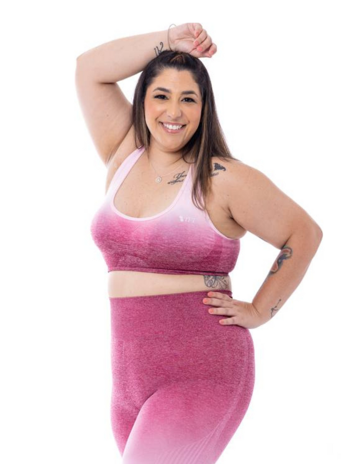 Melissa in pink ombre sports bra